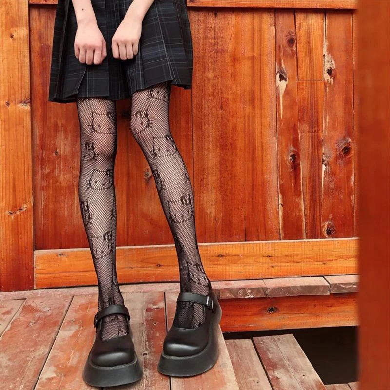 

Симпатичные носки Hello Kitty Kuromi для рыбалки, черные, белые шелковые чулки для женщин, шелковые колготки с противоударным шелковым низом