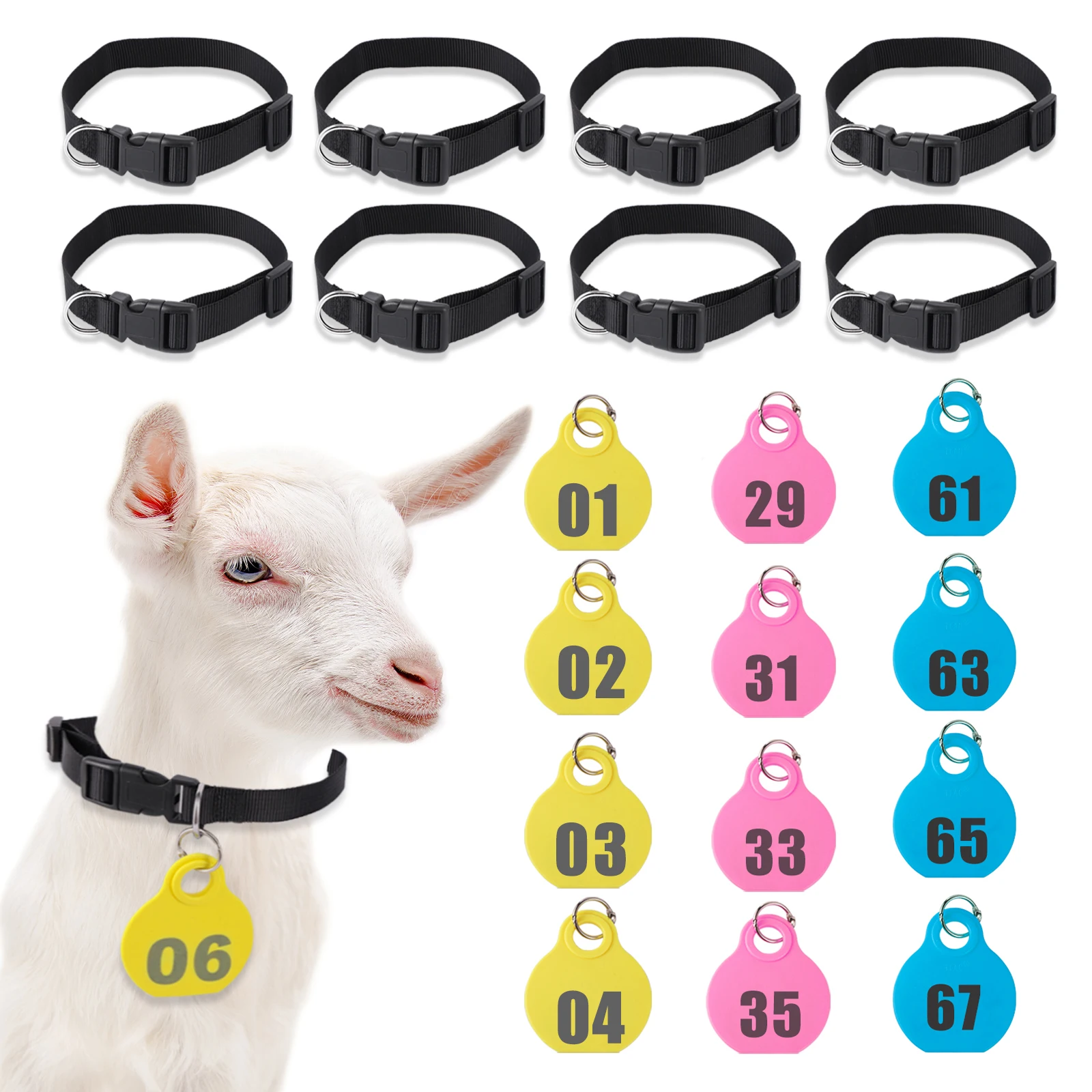 Adjustable Nylon Collar Pet Livestock Hang Tag with Double-sided Serial Number for Farm Livestock Animal Pet Goat Sheep 28 Pcs
Adjustable Nylon Collar Pet Livestock Hang Tag with Double-sided Serial Number for Farm Livestock Animal Pet Goat Sheep 28 Pcs