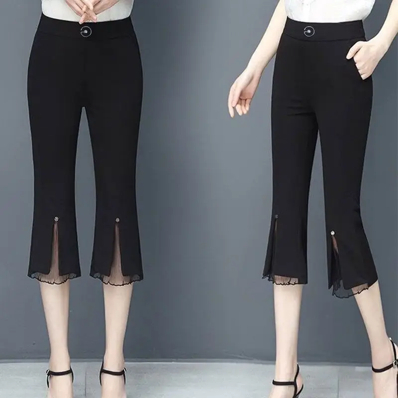 

Pants for Women New Summer Simplicity Black All-match Solid Color Slim Thin Casual Cropped Pants Fashion Office Vintage Clothing