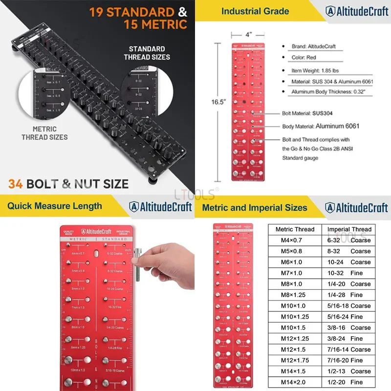 

Standard Screw Size Measuring Gauge Metric/inch Nut Checker Precision Bolt and Nut Identifier Gauge Fastener Measurement Tools