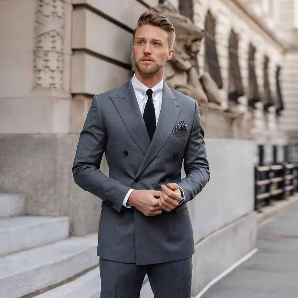 Gray Slim Fit Men's Suit Double Breasted Male Blazer Sets For Wedding Tuxedos Jacket And Pants Peaked Lapel Wedding Groom Wear
Gray Slim Fit Men's Suit Double Breasted Male Blazer Sets For Wedding Tuxedos Jacket And Pants Peaked Lapel Wedding Groom Wear