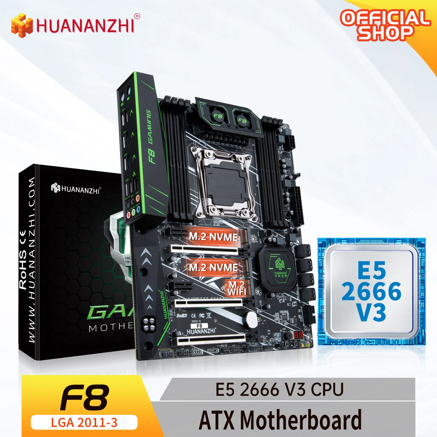 

HUANANZHI X99 F8 LGA 2011-3 XEON X99 Motherboard with Intel E5 2666 V3 support DDR4 RECC NON-ECC memory combo kit set NVME
