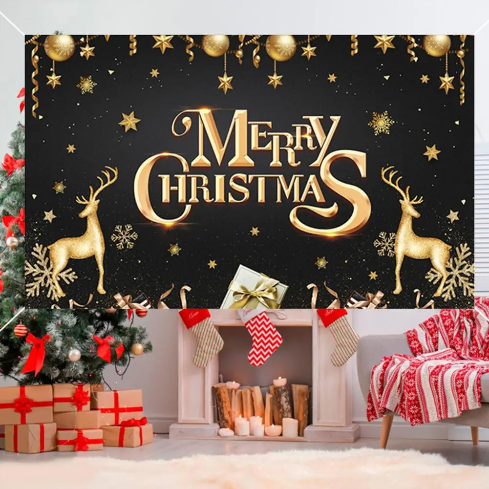 

Christmas Party Durable Christmas Reusable Merry Christmas with Golden Letter Ball Reindeer Snowflake Print Indoor/outdoor Xmas