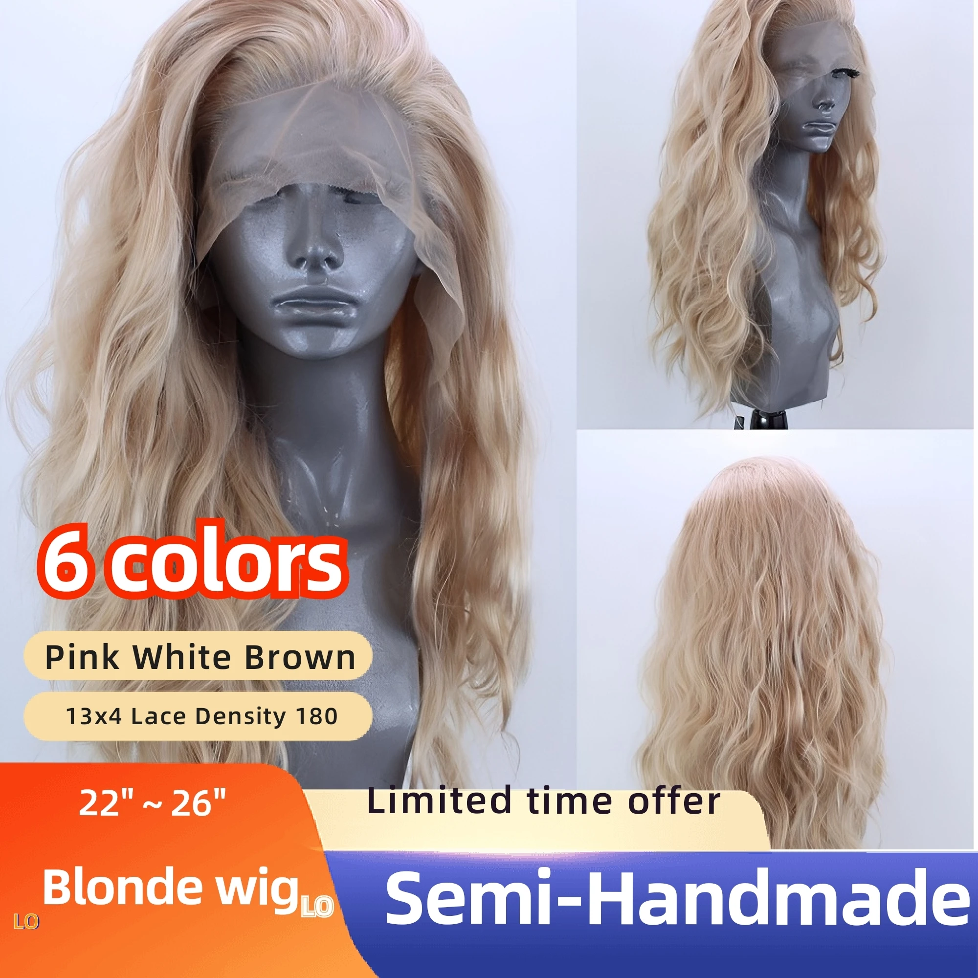

LO13X4 180% Lace Wig Blonde Curly Goddes Synthetic Chocolate Brown Black Flaxen Lipless Lace Frontal Body Wave Wig Women's Wigs
