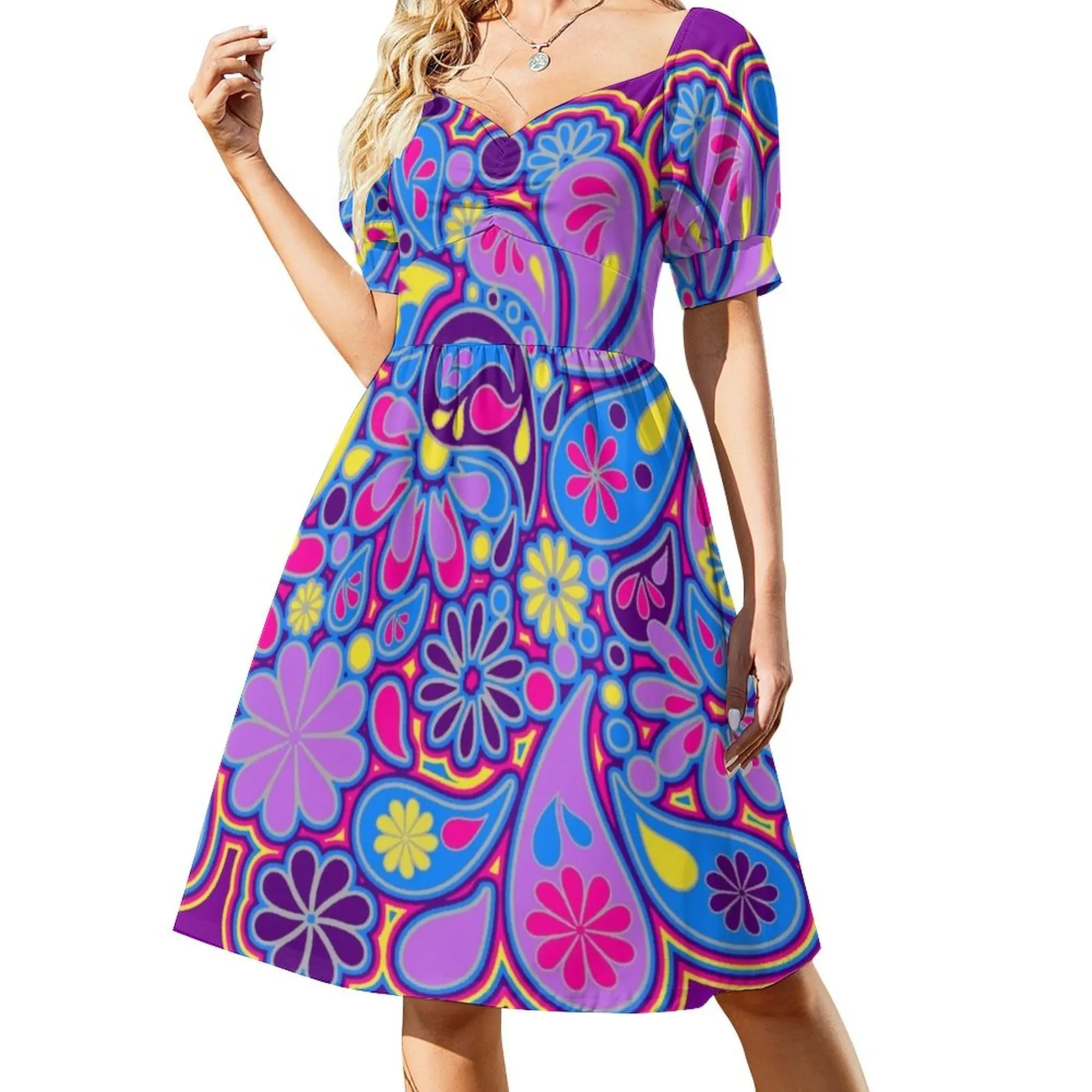 

Retro Paisley Flower Bohemian Hippie Art Dress evening dress ladies Women's summer suit