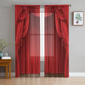 Red Curtai Stage Art Tulle Curtains for Living Room Home Decor Kitchen Sheer Voile Curtain