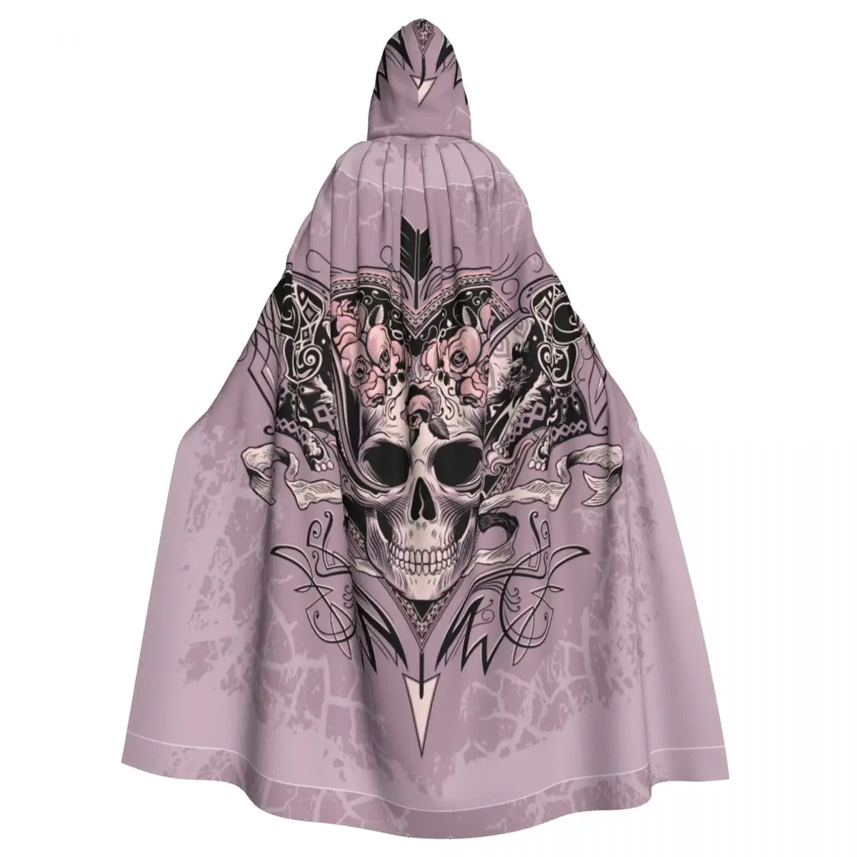 

Adult Cloak Cape Hooded Skull Heart On A Dusty Mauve Medieval Costume Witch Wicca Vampire Elf Purim Carnival Party