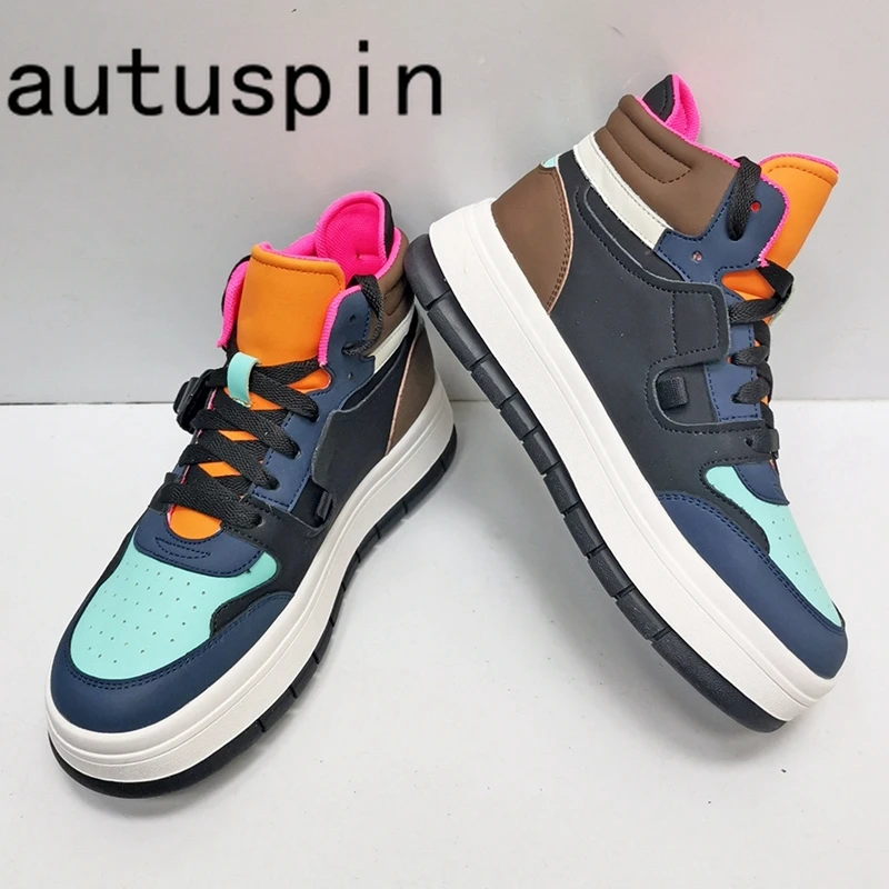 

Autuspin 2023 High-top Skateboard Shoes Women Four Season Mixed Colors Quality Leather Vulcanized Sneakers Woman Outdoor Fashion