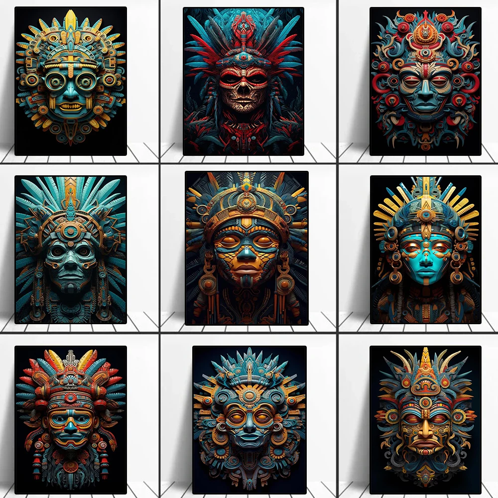 

Traditional Ethnic Belief Culture Posters Painting Tribal Mask Totem Canvas Print Wall Art Mural Living Room Home Decor Picture
