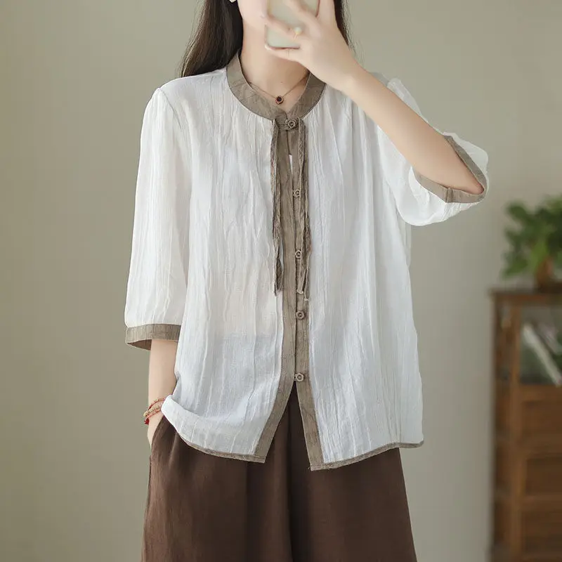 Literature And Art Retro Ramie Shirt Women's Spring Summer 2023 New Top Contrast Spliced Short Sleeve Casual Blouse Z2003
Literature And Art Retro Ramie Shirt Women's Spring Summer 2023 New Top Contrast Spliced Short Sleeve Casual Blouse Z2003