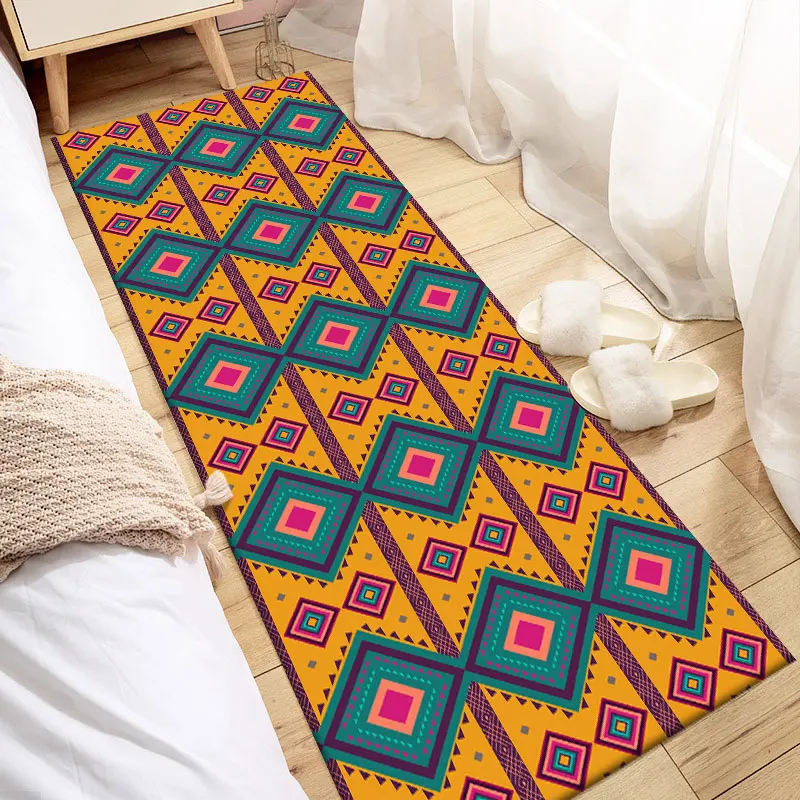 

Retro Flannel Carpet Bedroom Home Ethnic Hallway Carpet Corridor Rug Anti-skid Floor Bedside Kitchen Mat Entrance Rug Area Rugs