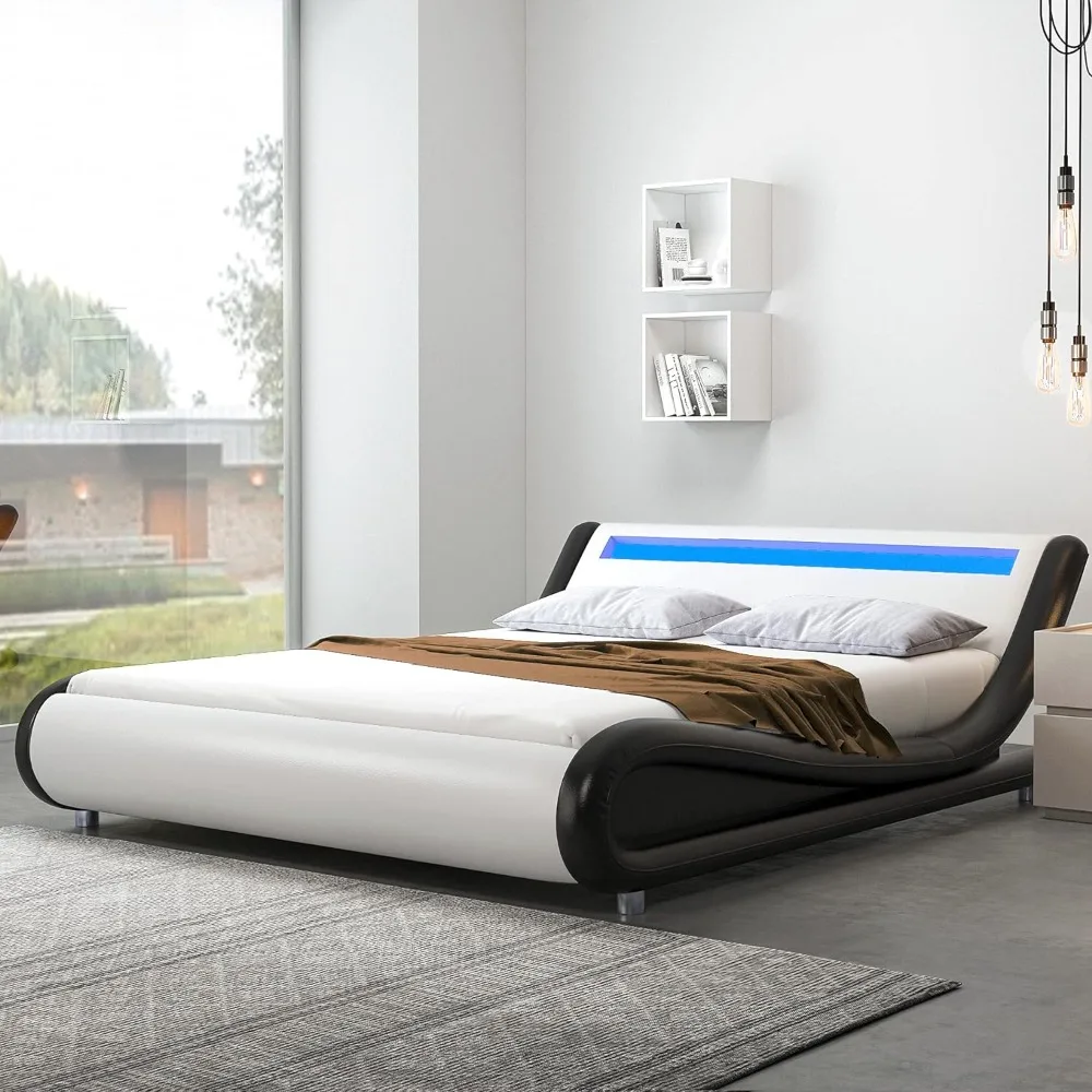 Upholstered Modern Bed Frame with LED Headboard/Mattress Foundation/No Box Spring Needed/Strong Wood Slats Support/Easy Assembly 
Upholstered Modern Bed Frame with LED Headboard/Mattress Foundation/No Box Spring Needed/Strong Wood Slats Support/Easy Assembly