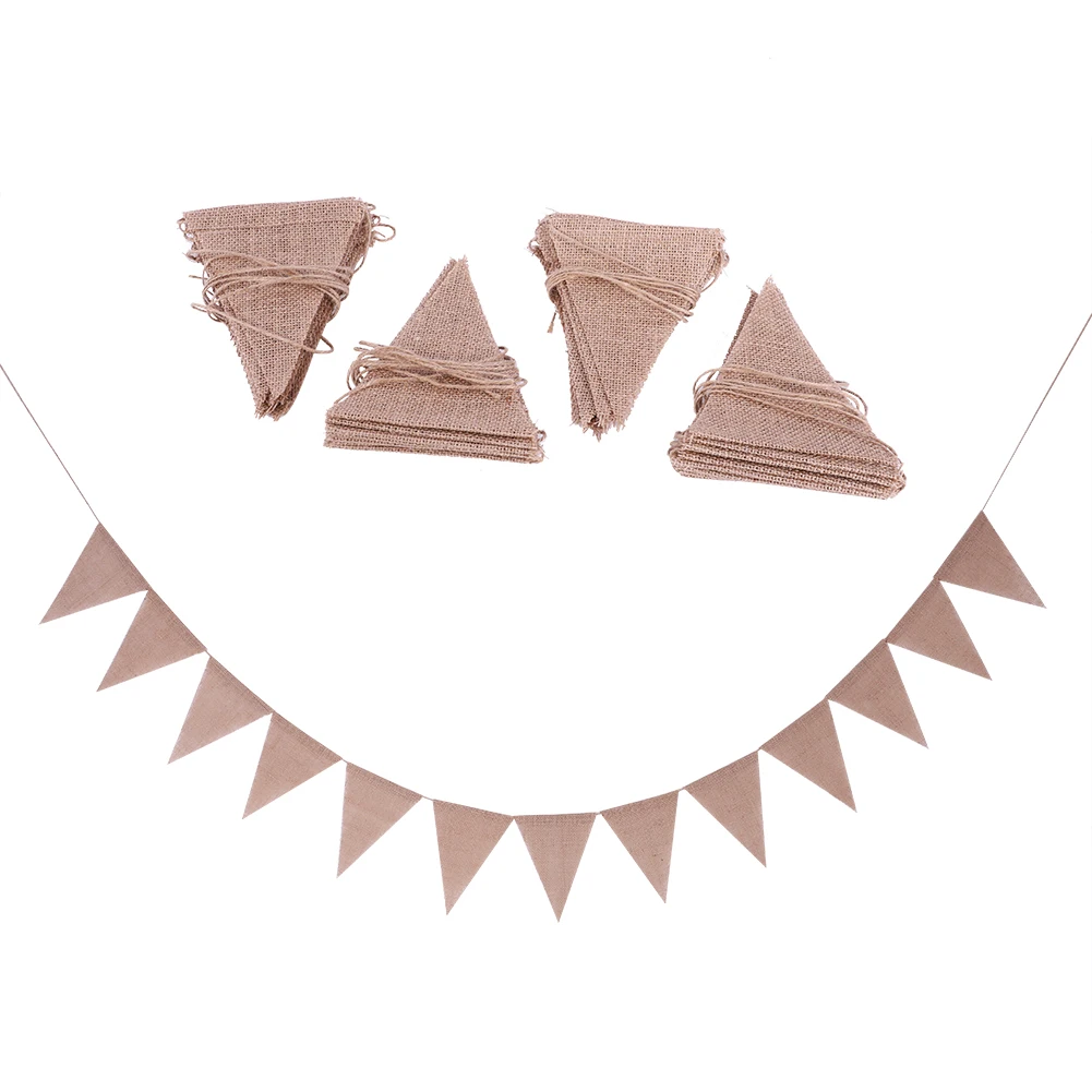 

Linen Bunting Banner With 48pcs Flags Wedding Party Holiday Celebration DIY Decoration