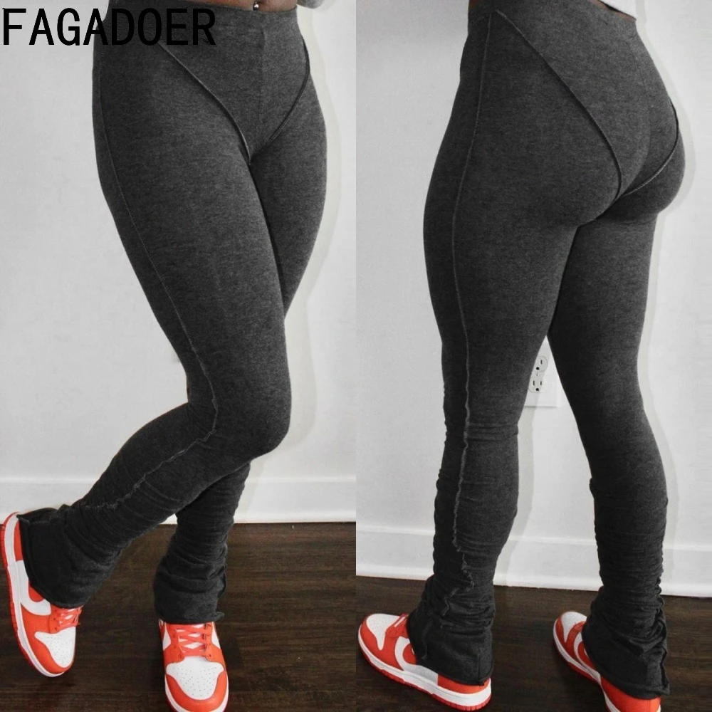 

FAGADOER Fashion Solid Skinny Stacked Pants Women High Waisted Sporty Legging Pants Casual Female Cotton Home Trousers Bottoms