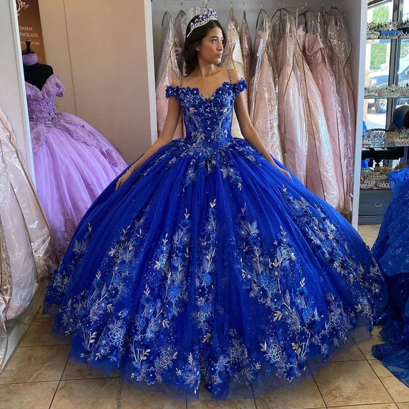 Royal Blue Sequined Beading Sweet 15 Years Quinceanera Dresses Ball Gown 3D Handmade Flowers Crystal Corset Sweet 15 Party Wear
Royal Blue Sequined Beading Sweet 15 Years Quinceanera Dresses Ball Gown 3D Handmade Flowers Crystal Corset Sweet 15 Party Wear