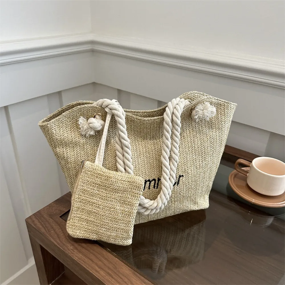 

Straw Woven Bag Simple Purses Bucket Bag Underarm Bag Large Capacity Solid Color Totes Bag Ladies