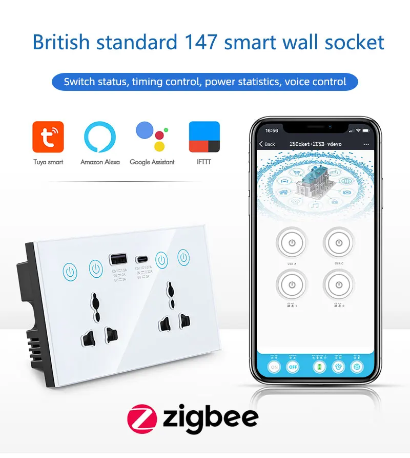مقبس جداري مزدوج قابس كهربائي عالمي ، منفذ مع USB ، مفتاح لمس من النوع C ، اليكسا ، صوت جوجل ، تحكم ذكي 2 مقبس جداري مزدوج قابس كهربائي عالمي ، منفذ مع USB ، مفتاح لمس من النوع C ، اليكسا ، صوت جوجل ، تحكم ذكي