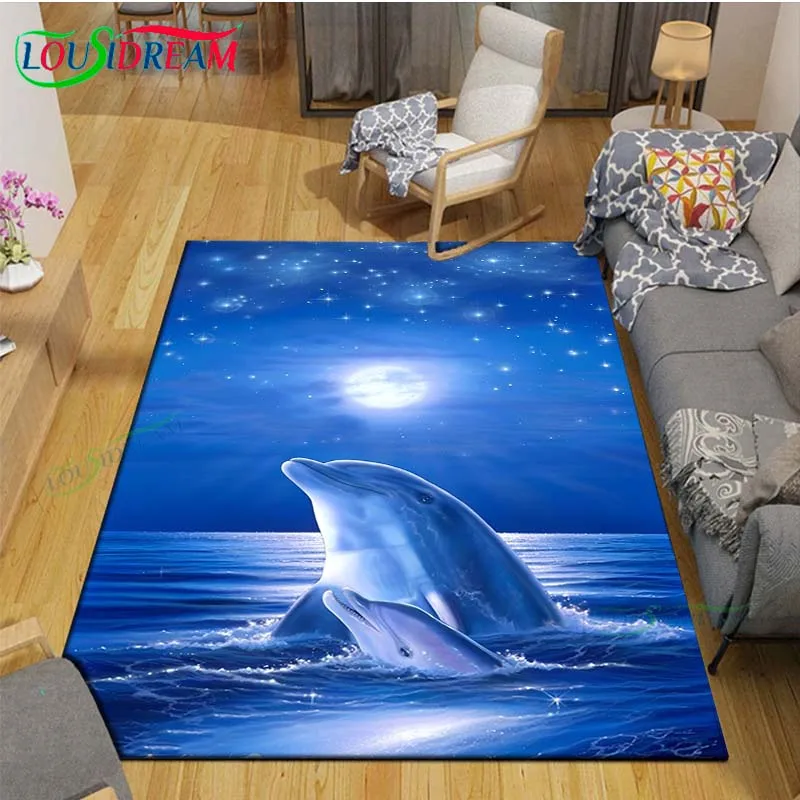 

Fashion 3D Beautiful Sea Dolphin Printed Carpets Living Room Anti-Skid Area Rug Kids Bedroom Mats Yoga Mat Large Carpet Decor