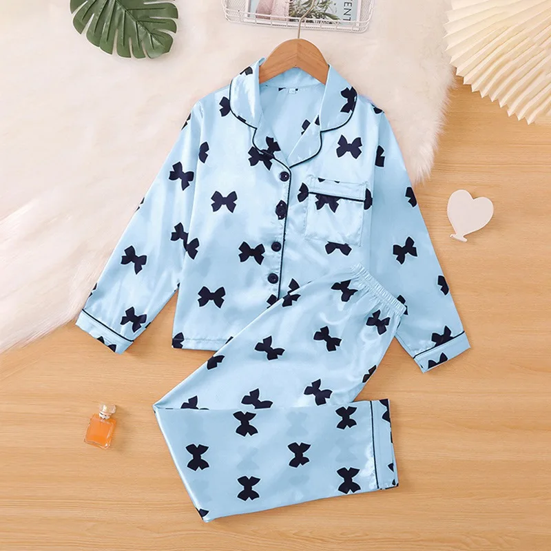 Children Pajamas Set Spring And Autumn Imitation Silk Long Sleeve Girls' Home Dress Two-Piece Printed Long Sleeve Girls Pajamas Children Pajamas Set Spring And Autumn Imitation Silk Long Sleeve Girls' Home Dress Two-Piece Printed Long Sleeve Girls Pajamas