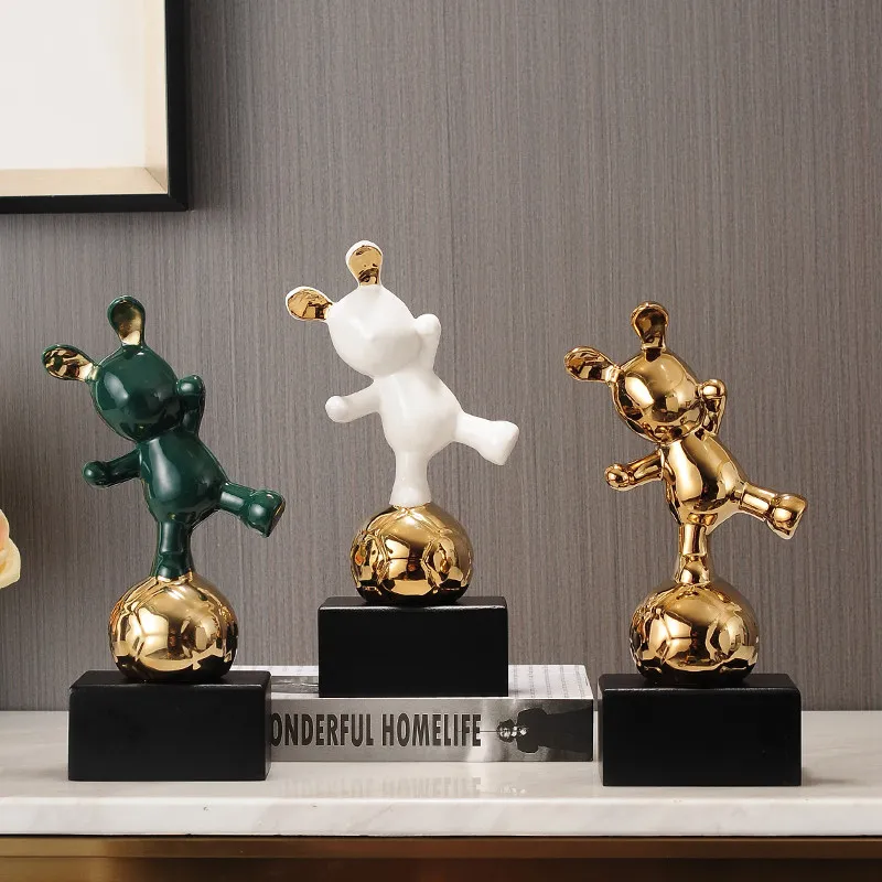 

Modern Creative Football Rabbit Ceramic Accessories Home Bookcase Cabinet Sculpture Crafts Office Desktop Figurines Decoration