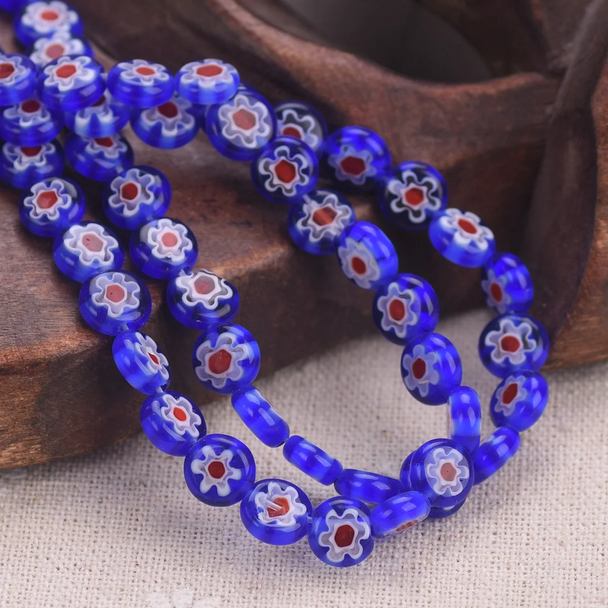 

45pcs(1 Strand) Flat Round 8mm Deep Blue Handmade Millefiori Glass Loose Beads Lot For Jewelry Making DIY Crafts Findings