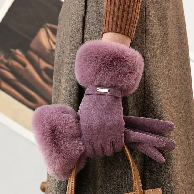 Gants épais en velours à écran tactile pour femmes, mitaines chaudes, fourrure de lapin, cadeaux élégants, hiver, 2024 1