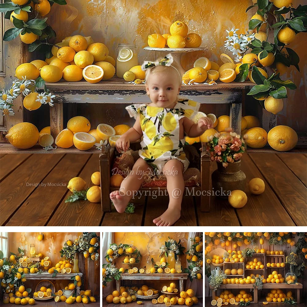 

Mocsicka Lemon Fruit Theme Birthday Party Background Green Plants Decor Props Child Portrait Photography Backdrop Photo Studio