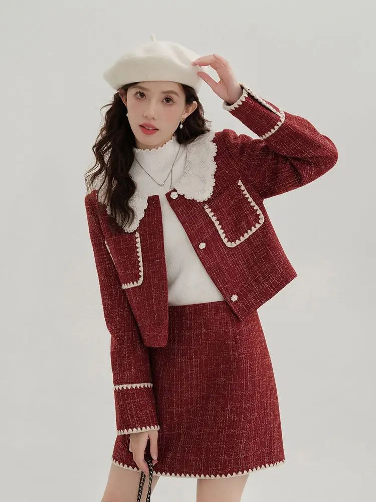 

UNXX New Year’s Red Chic Style Women’s Suit Autumn/Winter 2024 New Petite Korean Drama Female Lead Outfit Two-Piece Set Hot Sale