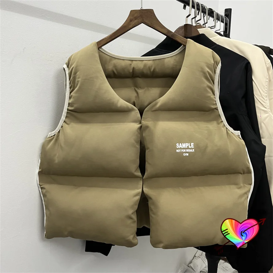 

Khaki Kanye West Sample Down Vest Men Women Thickening Blank Season Quilted Jacket Loose Inside Outside Wearable Ye Coats