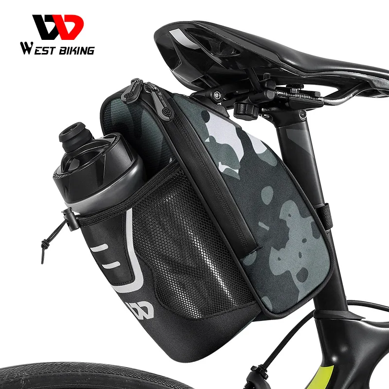 

WEST BIKING Bike Saddle Bag Waterproof Bike Seat Bag 1.6L Bicycles Storage Bag with Water Bottle Holder for Mountain Road Bike