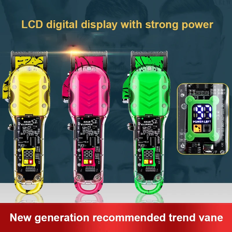 Электрическая машинка для стрижки волос, профессиональный прозрачный триммер с цифровым ЖК-дисплеем, салонная аккумуляторная бритва
Электрическая машинка для стрижки волос, профессиональный прозрачный триммер с цифровым ЖК-дисплеем, салонная аккумуляторная бритва