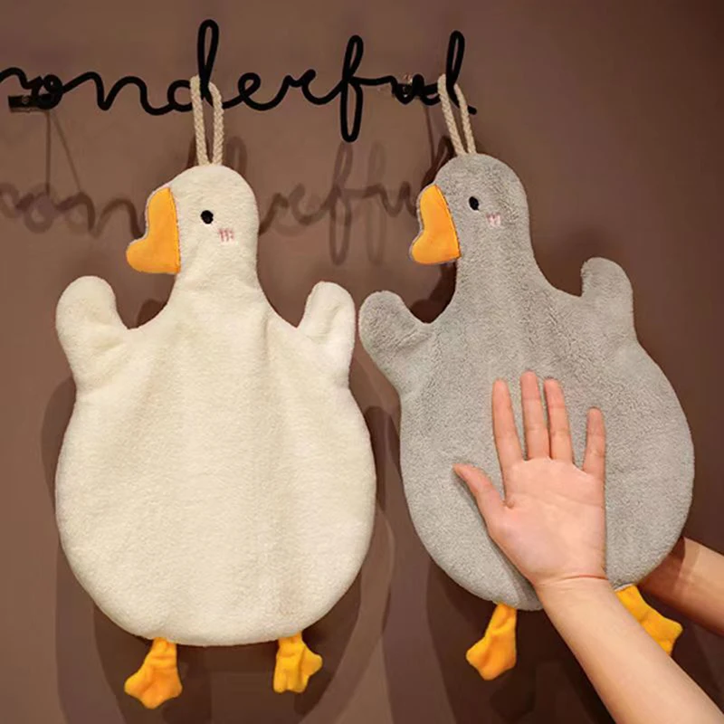

Kitchen Cleaning Cloths Cute Duck Soft Hand Towel Cartoon Absorbent Hanging Coral Fleece Wipe Clean Cloth Kids Hand Towels