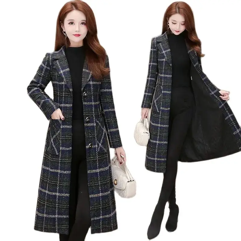 New Autumn Winter Jacket Plaid Woolen Coat Slim Long Women Outwear Single Breasted Suit Laprl High Quality Jackets Female
New Autumn Winter Jacket Plaid Woolen Coat Slim Long Women Outwear Single Breasted Suit Laprl High Quality Jackets Female