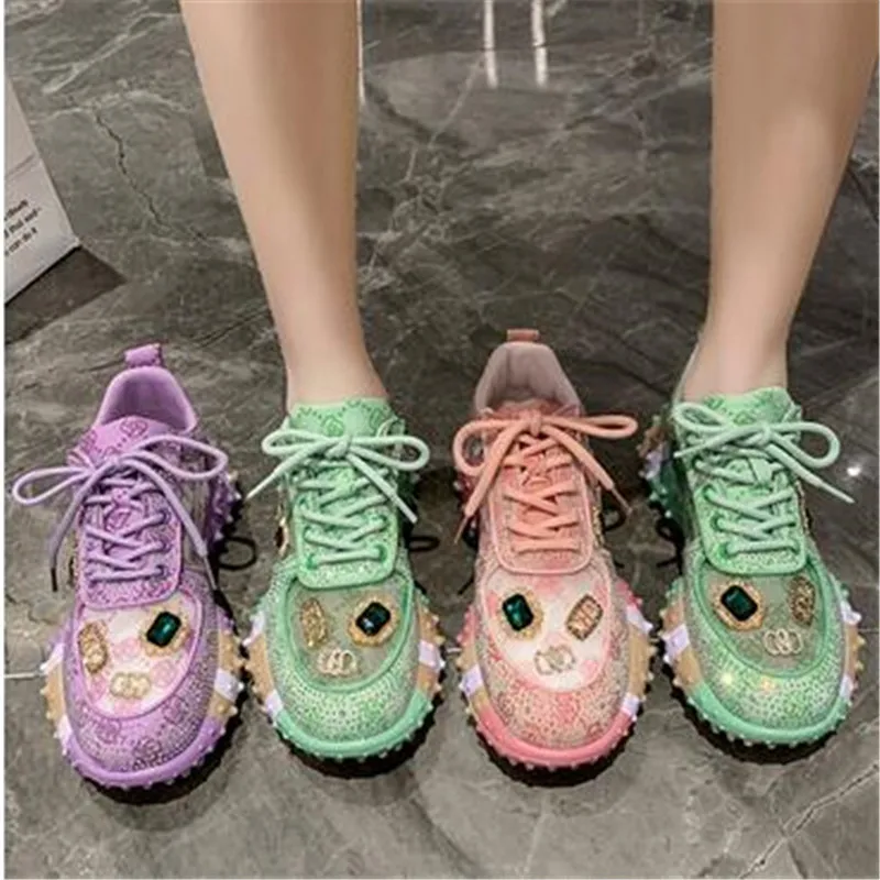 

Women Shoes New Rhinestone Women Sneakser Diamond Breathable Luxury Designers Casual Thick Bottoms Shoes Zapatos Mujer Sneakers