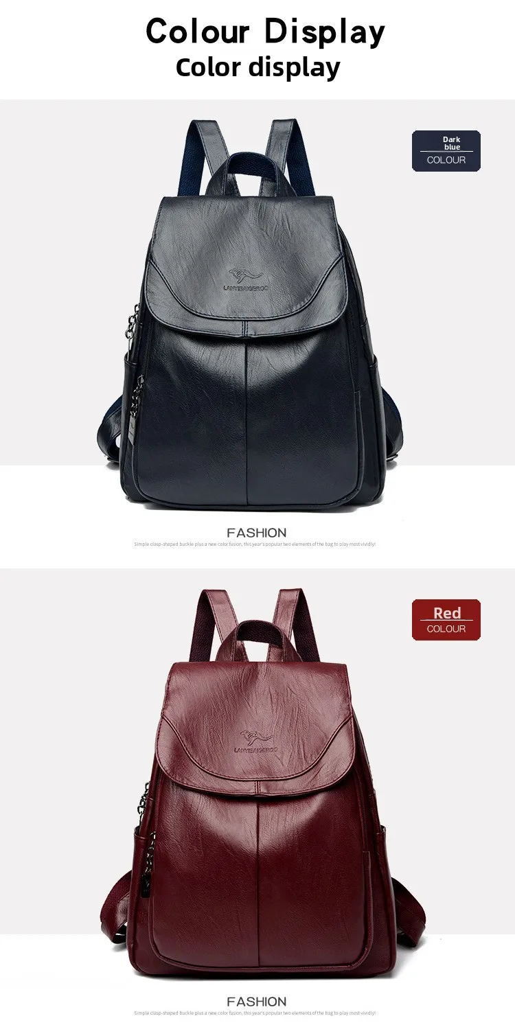 Women's Large Capacity Soft Leather Backpack Fashionable Versatile Travel Bag Urban Minimalist Style PU Material Zipper Opening Women's Large Capacity Soft Leather Backpack Fashionable Versatile Travel Bag Urban Minimalist Style PU Material Zipper Opening