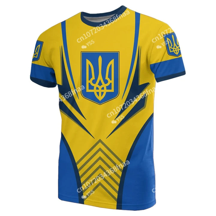 

UKRAINE Men's T-Shirt Summer Short Sleeve Ukraine National Emblem Flag Print Fashion Round Neck Pullover Shirt Men's Clothing