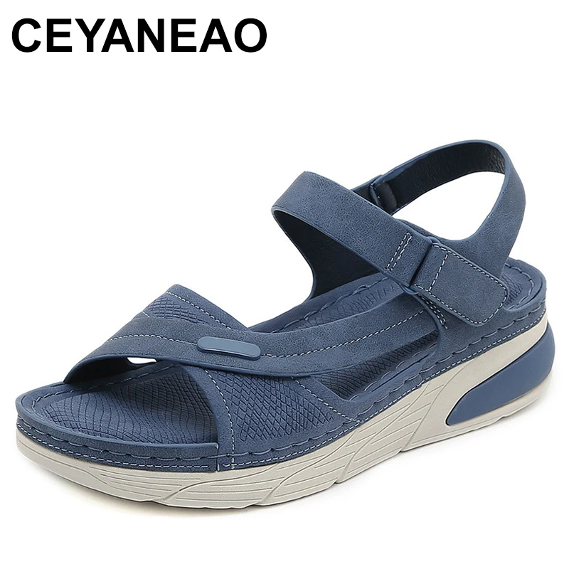 

Casual Summer Novelty Leisure Wedge Sandals Women Sewing Thread Adjustable Hook Loop Light Anti-slide Waterproof