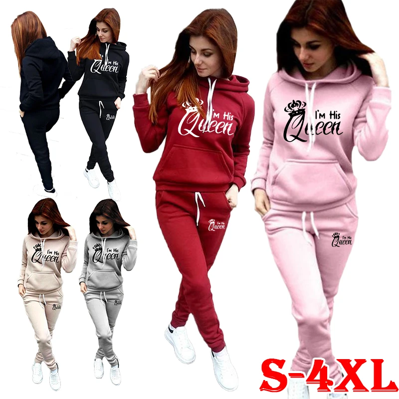 

The latest women's jogging set printed high necked hoodie+pants two-piece sportswear women's sports set plus size s-4XL