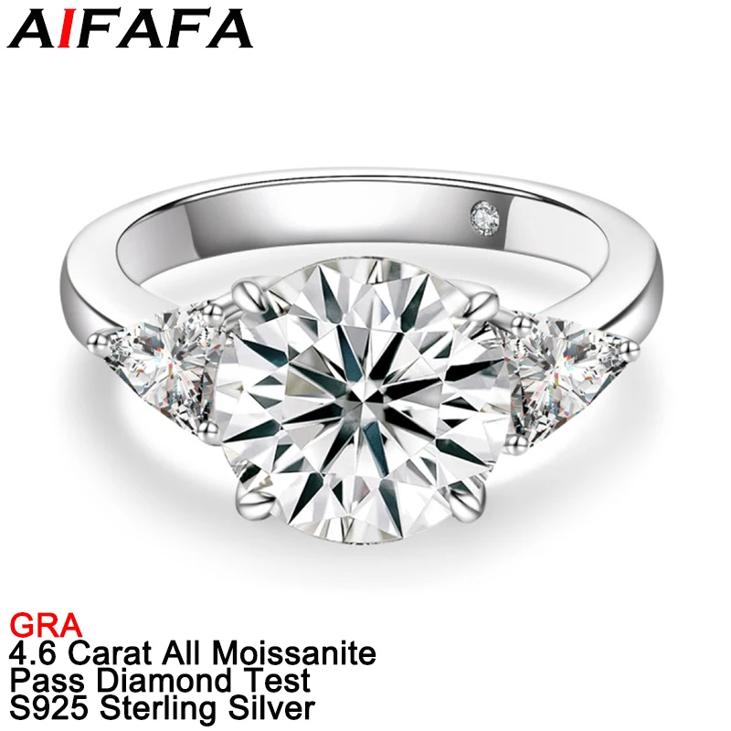 

AIFAFA 4.6 Carat All Real D Color Moissanite Rings Top Quality Sparkling Lab Grown Diamond 100% S925 Sterling Silver Jewelry GRA