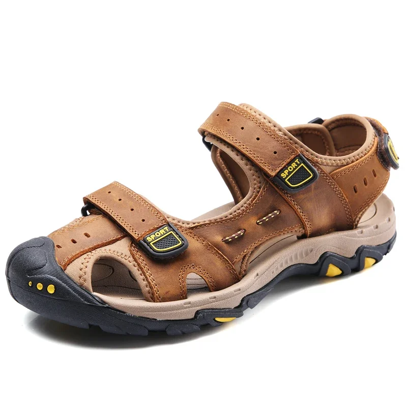 

New Fashion Summer Outdoor Beach Breathable Men Sandals Genuine Leather Men's Sandal Man Causal Shoes Plus Size 39-47