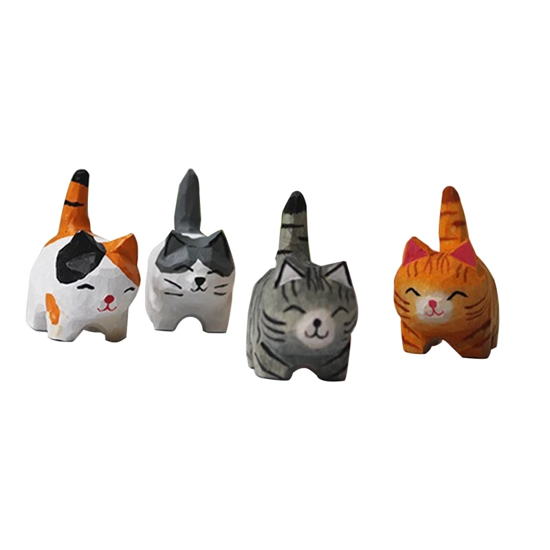 

Wooden Cats Figurines Sculpture Statue Lovely Small Carved Orange Cats Statue Handmade Wood Kitten Art Carving Work.