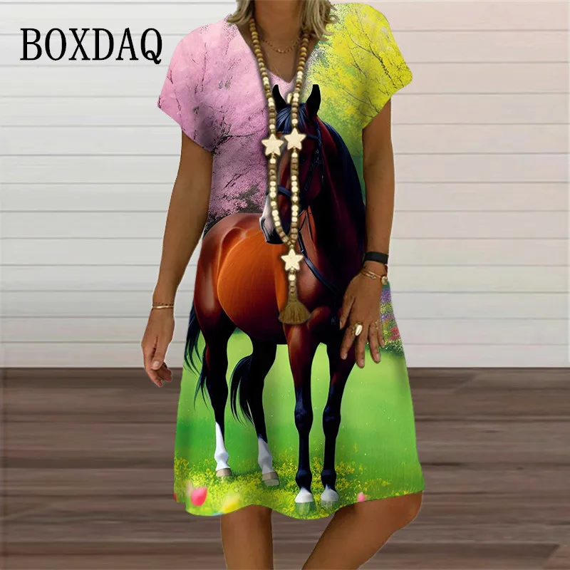 Horse Print Dress Women Fashion Party Dresses Elegant Casual Vintage Dress Short Sleeve V-Neck Vestidos Midi Sundress Summer New
Horse Print Dress Women Fashion Party Dresses Elegant Casual Vintage Dress Short Sleeve V-Neck Vestidos Midi Sundress Summer New