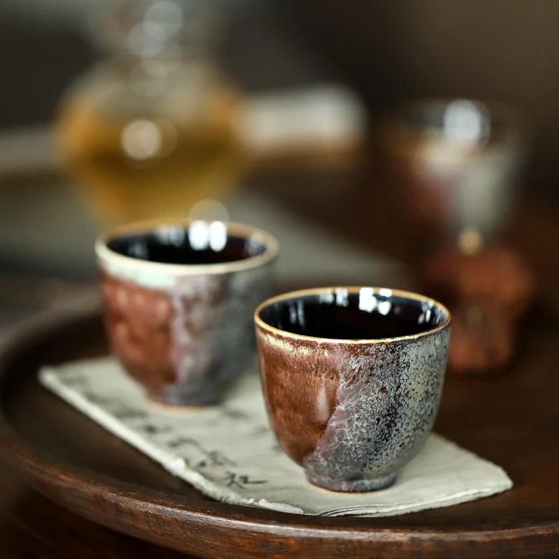 

★Japanese-Style Firewood Tea Cup Porcelain Master Cup Men's Single Cup Ice Crack Jingdezhen Kung Fu Tea Cup Personal Tea Set
