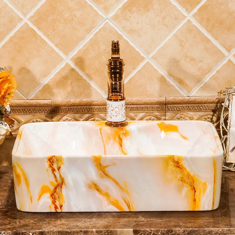 European-Style Imitation Marbling Ceramic Table Basin Art Wash Basin Rectangular Washbasin Bathroom Wash Inter-Platform Basin
European-Style Imitation Marbling Ceramic Table Basin Art Wash Basin Rectangular Washbasin Bathroom Wash Inter-Platform Basin