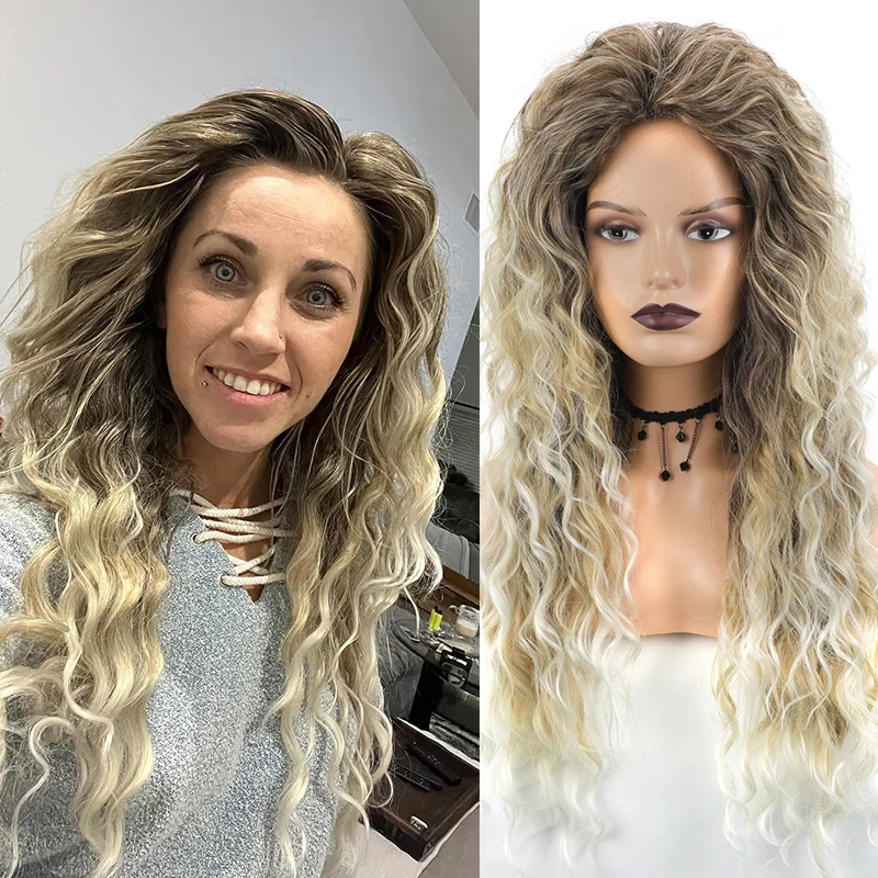

24 Inch Long Curly Wig Ombre Ash Blonde Wigs for Women Natural Wavy Hair Wig Fluffy Synthetic Heat Resistant Cosplay Wig Ginger