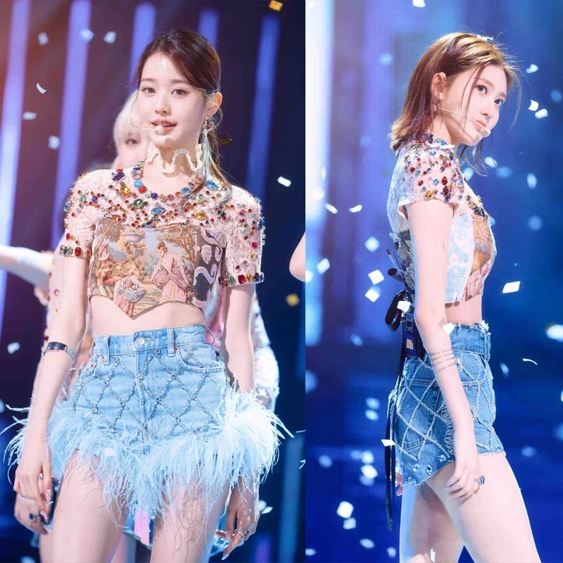 New Kpop Jazz Dance Clothes Nightclub Female Singer Stage Costumes Colorful Rhinestone Tops Feather Skirt Rave Outfits DWY7828
New Kpop Jazz Dance Clothes Nightclub Female Singer Stage Costumes Colorful Rhinestone Tops Feather Skirt Rave Outfits DWY7828