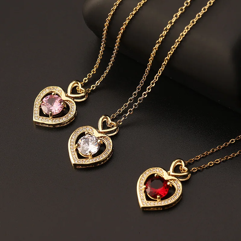 

Necklace for Women's Claw Set Pink Crystal Zircon Heart shaped Pendant Sweet Romantic Fashion Jewelry Lover LOVE Gift
