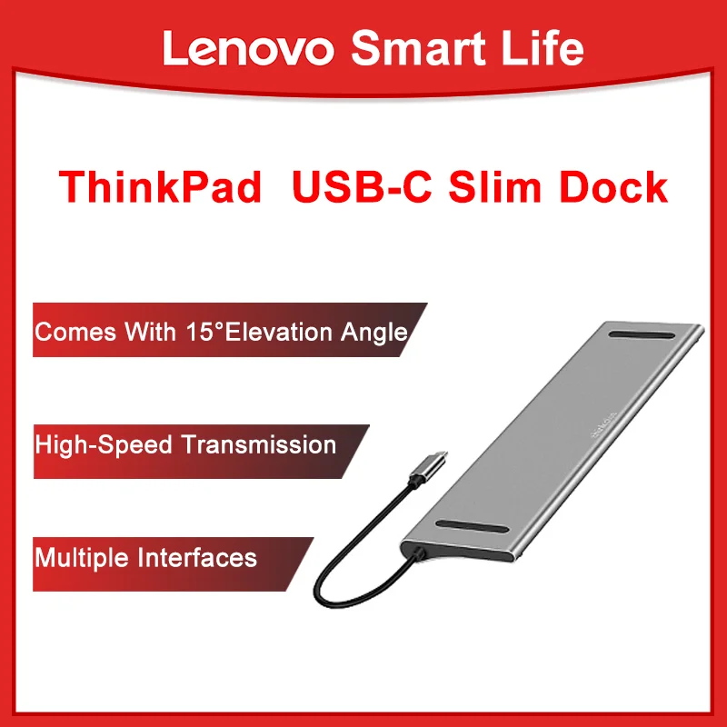 

Original Lenovo Thinkplus USB-C Slim Docking Station BP-3251US Multiple Interfaces Aluminum Aloy High-Speed Transmission 247g