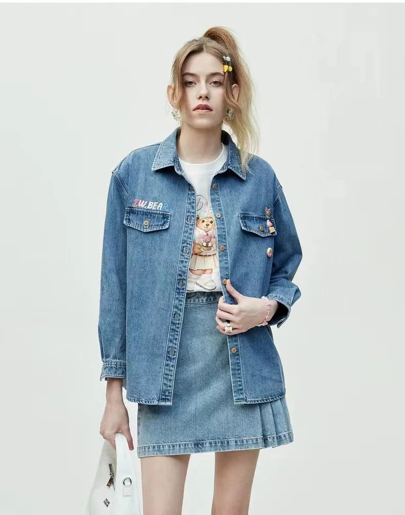 Blue Color Denim Jacekets Full Sleeves Loose Casual Coat Bear Embroidery Lady Clothes
Blue Color Denim Jacekets Full Sleeves Loose Casual Coat Bear Embroidery Lady Clothes