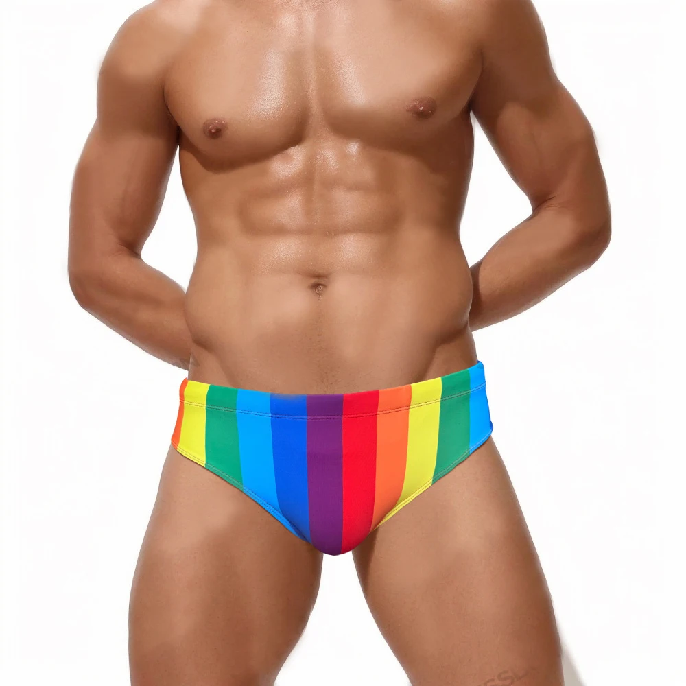 

WK174 bright rainbow sexy low waist men swimwear swim briefs trunks swimming bikinis new summer beach pool hot men swimsuits